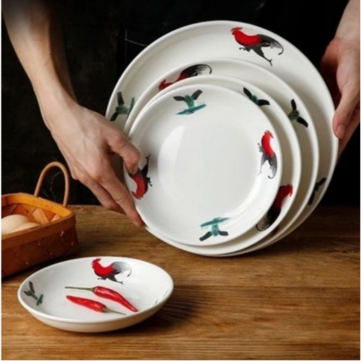 6" - 8 "คุณภาพ Porcelain Rooster จานผลไม้เซรามิค Rooster จานเสิร์ฟ Pinggan Ayam จานอาหารค่ําข้าว