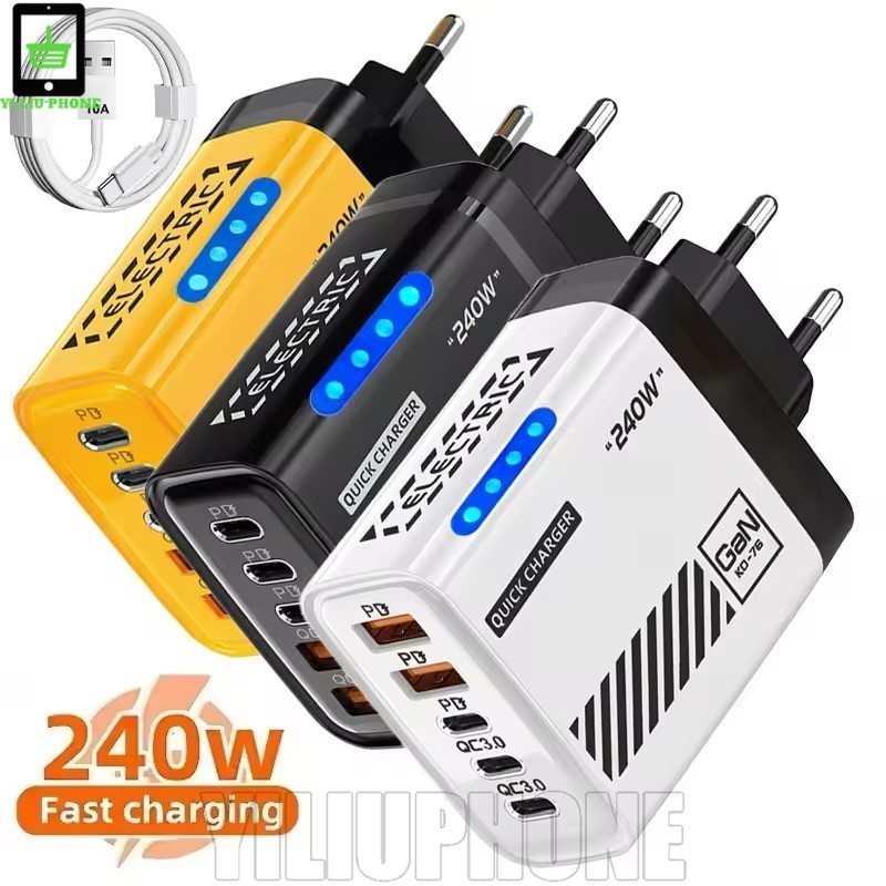 5 IN 1 240W 2USB + 3PD Fast Charging Head - 5 พอร์ต USB PD Fast Charger - ไฟ LED Desktop Power Adapter - EU US ปลั๊กโทรศัพท์ USB Charger