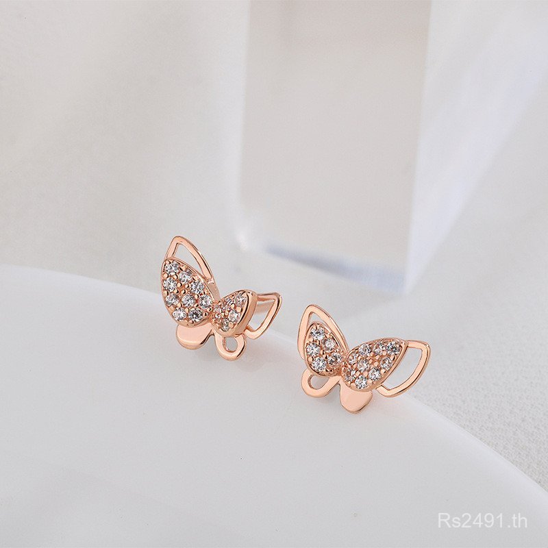 ต่างหูเพชรผีเสื้อ สไตล์เรียบหรู สำหรับผู้หญิง จากเงินสเตอร์ลิง S999 สไตล์เกาหลี OM9C