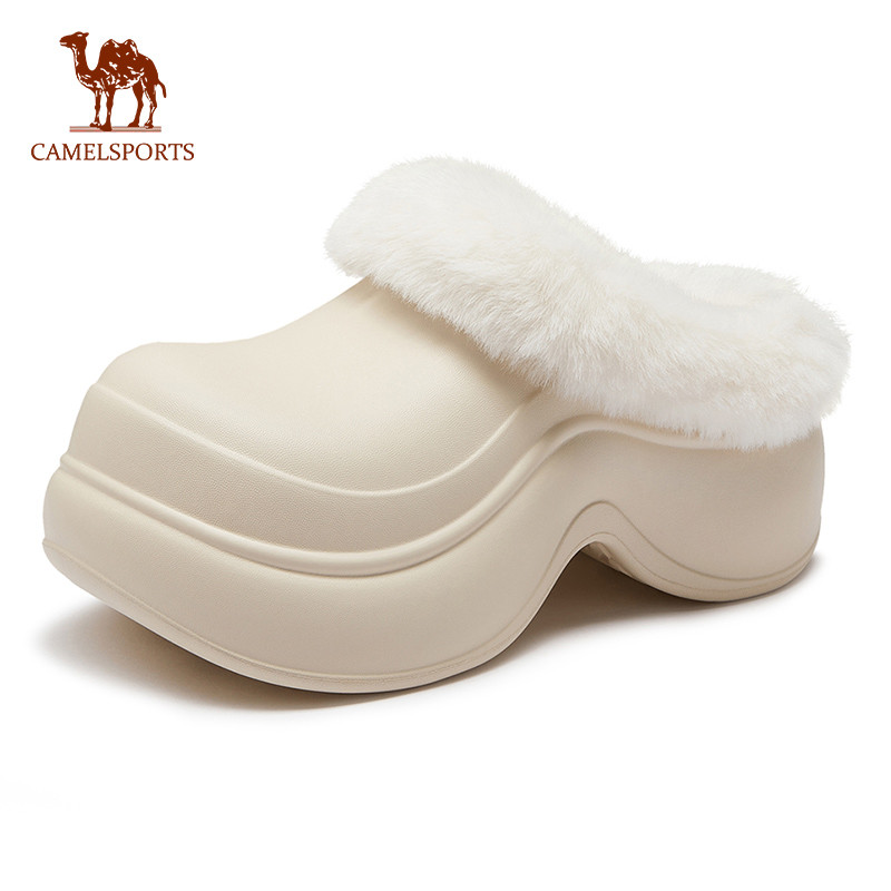 CAMEL SPORTS รองเท้าแตะผ้าฝ้ายอุ่นขนแกะ สวมใส่สบายและกันลื่น
