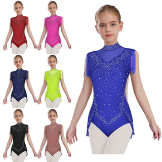 Yeahdor สาว Sparkly Rhinestones เต้นรํา Leotard Mock คอแขนกุ…
