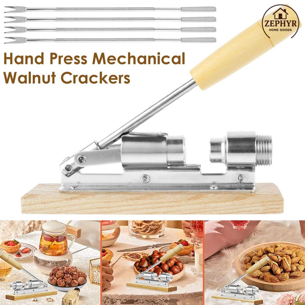 Pecan Nut Cracker เครื่องมือสําหรับการแตกร้าวง่าย Heavy Duty Nut Sheller ที่จับฐานไม้ปรับ Nut Cracke