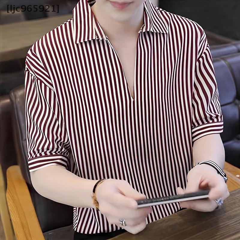 เสื้อเชิ้ตทำงานแขนสั้นสำหรับผู้ชาย ลายบล็อกสี สวมใส่ง่ายในฤดูร้อน [AJC965921]