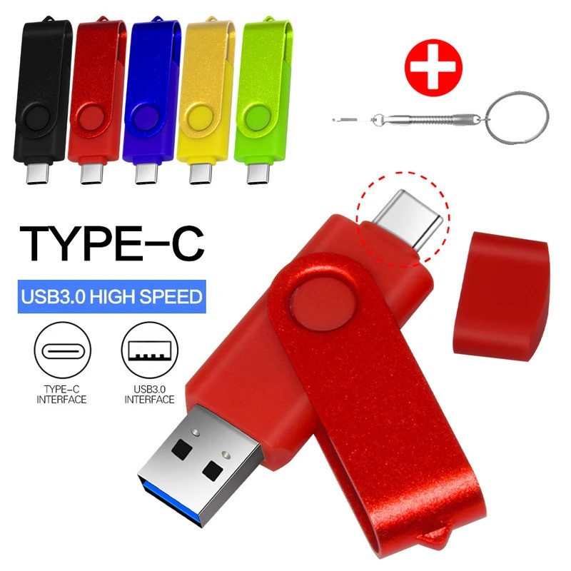Type-C USB 3.0 แฟลชไดรฟ์ความเร็วสูง 2 IN 1 360° หมุนไดรฟ์ปากกาได้อย่างอิสระ 128GB/64GB/32GB/16GB ดิส
