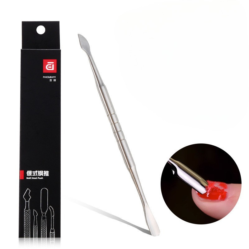 PAIE ที่ดันหนังเล็บสแตนเลส 2 หัว กล่องดำ Cuticle Pusher ด้ามจับถนัดมือ แข็งแรง ทนทาน -NT nail
