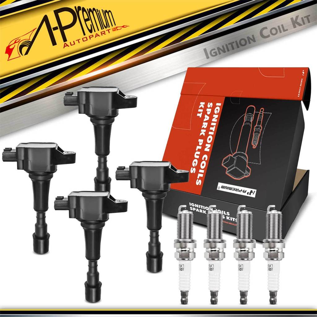 A-Premium 4X คอยล์จุดระเบิดและชุดหัวเทียนอิริเดียม 4X เหมาะสําหรับ Mazda 2 11-14 1.5L-