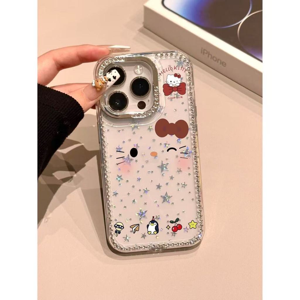 闪钻框星星猫咪表情适用iPhone17promax14手机壳1513女1610.6