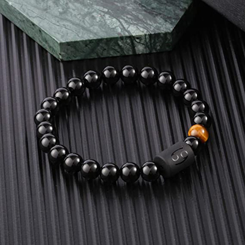 Daily All-Match High-End สิบสอง Constellation สร้อยข้อมือยืดหยุ่น 8 มม.สีดํารอบลูกปัด Tiger Eye Stone คู่ลูกปัดลูกปัด