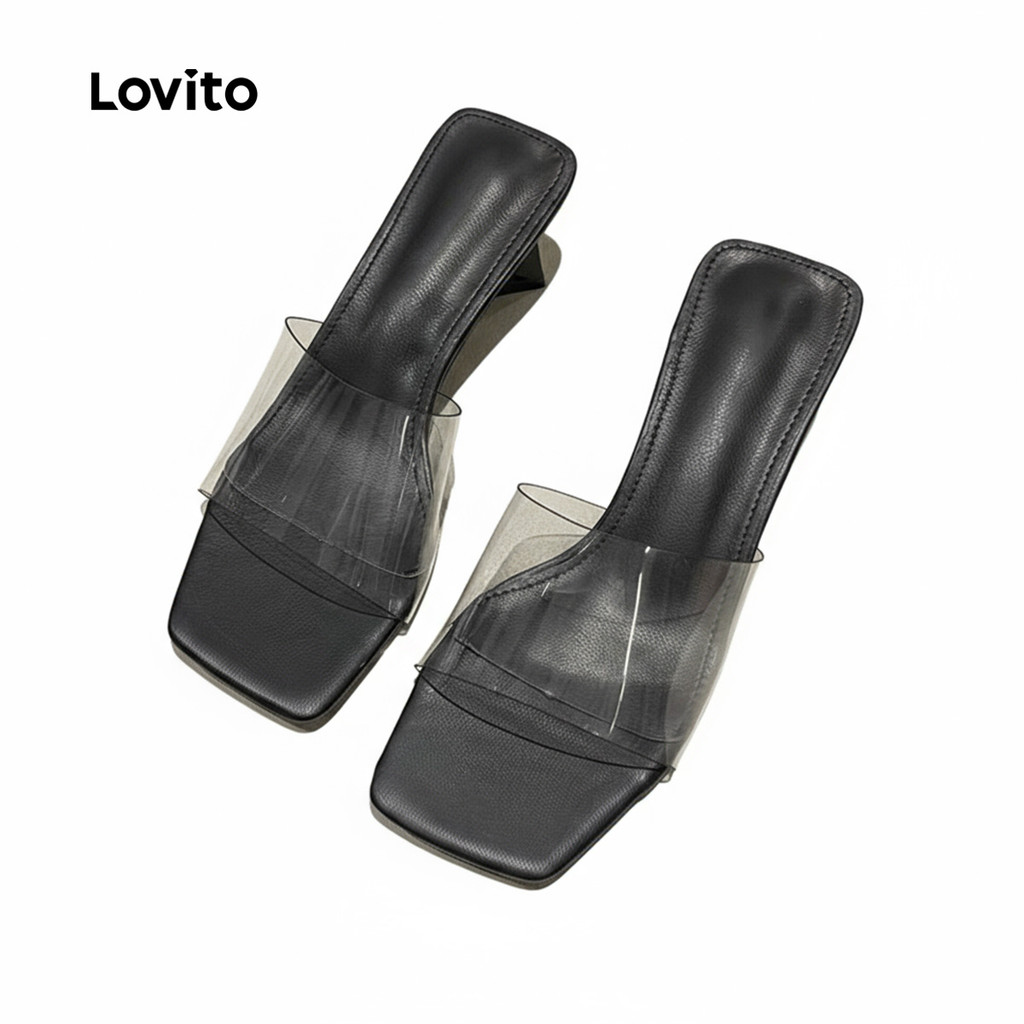 Lovito ส้นบล็อกใสฝรั่งเศสธรรมดาหรูหราสําหรับผู้หญิง LFA60428