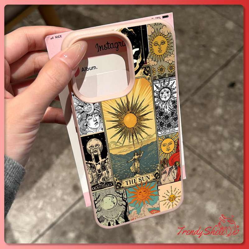 แฟชั่นเรโทรอาร์ตซันเทพีหนังลักษณะหรูหราสัมผัสนุ่ม เคส IPhone 11 17 16 12 13 14 15 Pro Max 8 7 14 15 16 Plus XR X XS Max