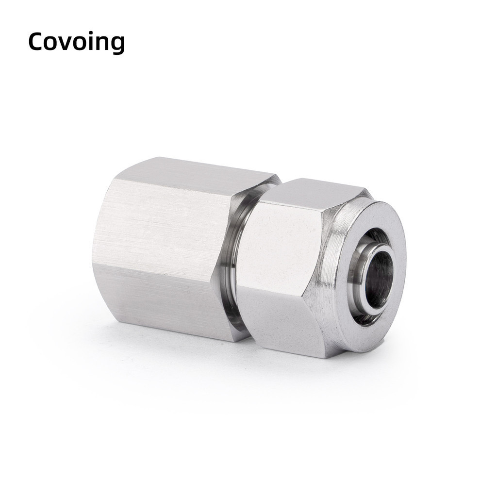 Covoing ข้อต่อลมสแตนเลส 304 แบบเกลียวเร็ว (Threaded Quick-Connect) ชนิดตรง เกลียวใน พร้อมน็อตล็อก สำหรับท่อ PU และท่อ PTFE ระบบนิวเมติก