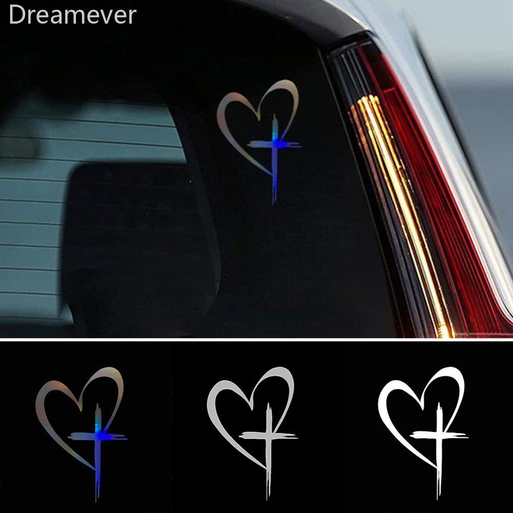 Dreamever รถ Reflection สติกเกอร์หัวใจ Cross Design กันน้ําที่ถอดออกได้ Decal สําหรับหน้าต่างด้านหลั