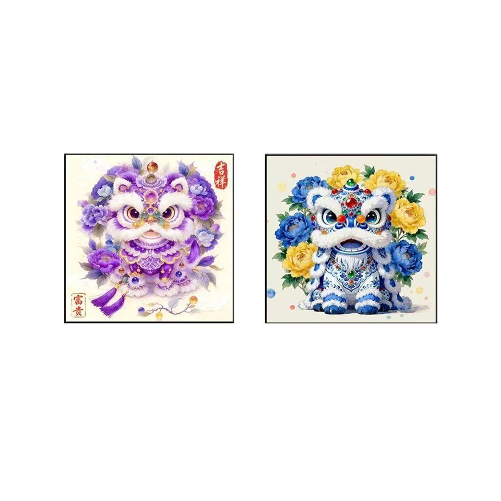 【60x60cm-11CT】ปักครอสติส 2025 รูปแบบใหม่ สิงโต ตื่น วัฒนธรรมแบบดั้งเดิมของจีน เย็บปักถักร้อยมือย้อนยุค