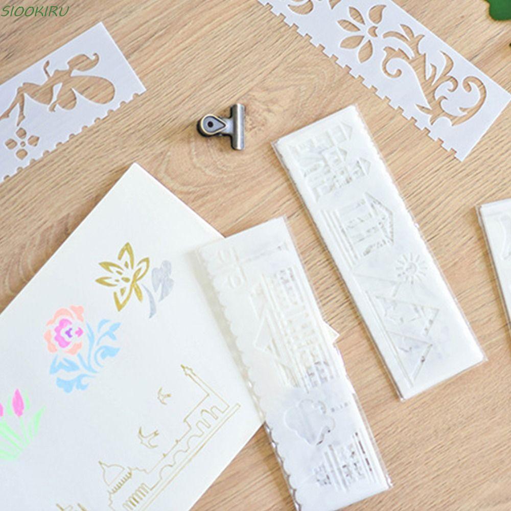 SIOOKIRU ภาพวาดแม่แบบนักเรียนอัลบั้มรูปมือวาด 8 ชิ้น/เซ็ต Hollowed ภาพวาดเครื่องมือ Letter Stencil