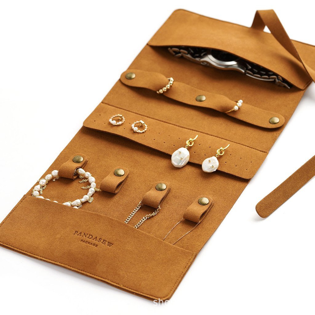 ต่างหูนาฬิกา Xiangyanghua กระเป๋าเก็บไมโครไฟเบอร์เครื่องประดับม้วน xPandasew แหวนสีน้ําตาลสร้อยคอมัล