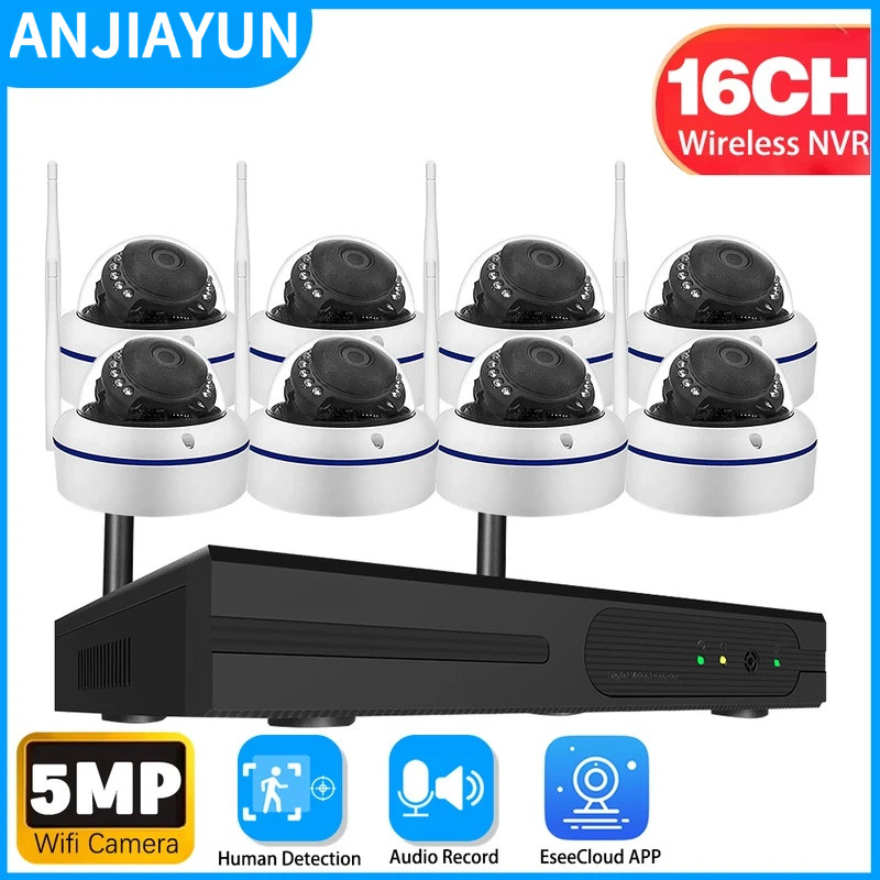 กล้อง IP โดมป้องกันการระเบิด 5MP 16CH 5.0MP 10CH Wifi NVR ชุดระบบกล้องวงจรปิดกล้องเสียงไร้สายชุดระบบ