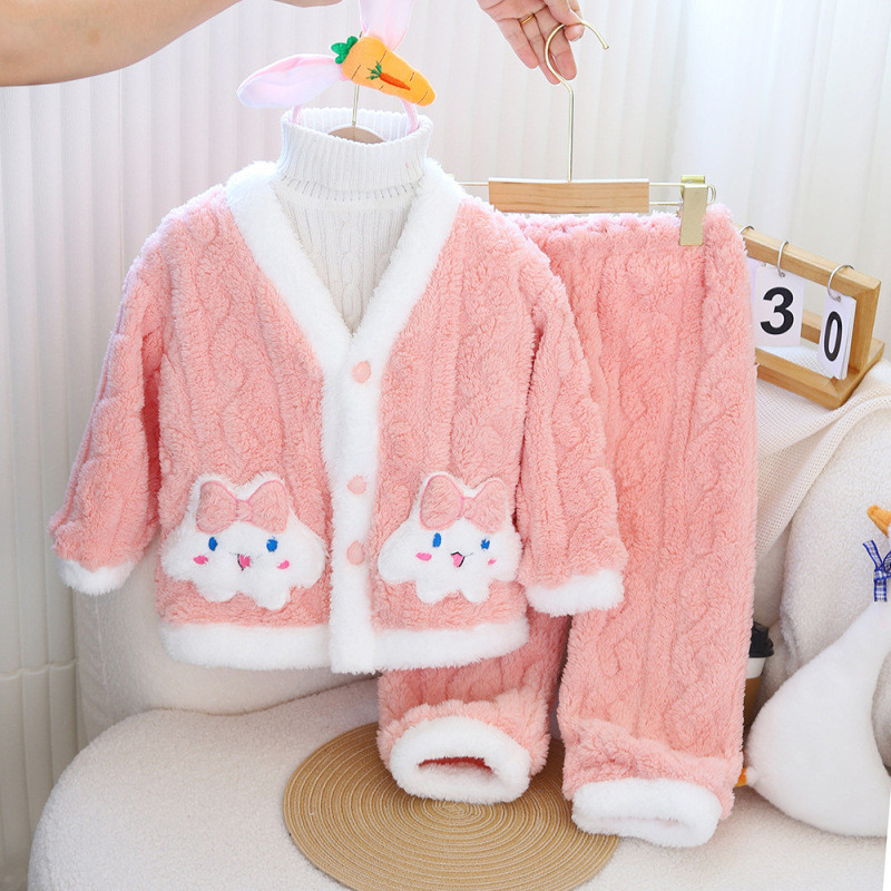 Cinnamoroll & Kuromi Girls Coral ขนแกะชุดนอนชุด 4-8 ปีฤดูหนาว Flannel Loungewear เด็ก - รูปที่ 2
