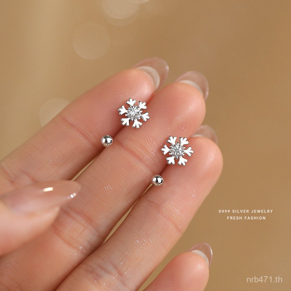 หญิงZircon Snowflakeเงินบริสุทธิ์เงินสเตอร์ลิงหรูหราหูHookต่างหูสกรูHigh-Endแฟชั่นต่างหูS999 All-Mat