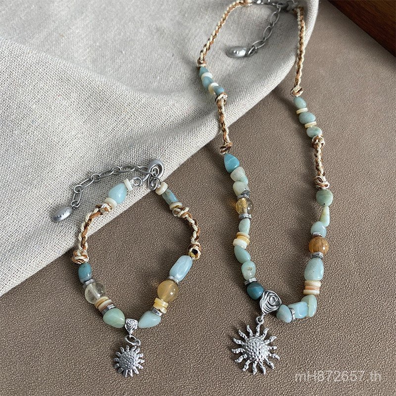 สร้อยข้อมือและสร้อยคอมัดย้อมมือ Handmade Niche แบบหรูหรา sunrise ลายถัก พอดีกับทุกสไตล์ Retro 3NCN