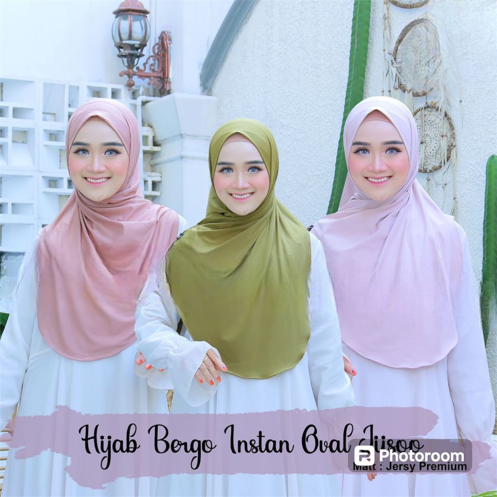 Hijab Bergo Harmony1125 Jeissa Instant Syar,i - Instant Hijab Khimar jersey Oval