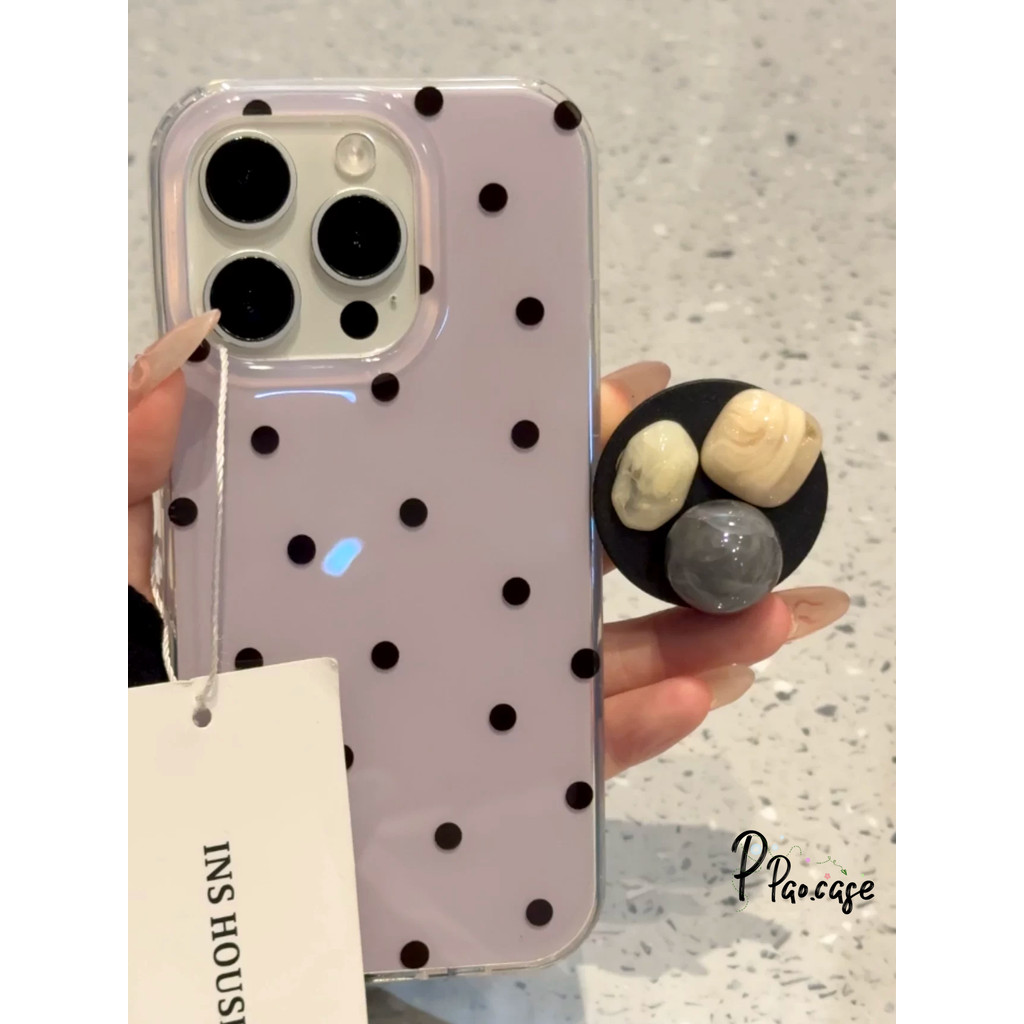 เคสไอโฟน13 14 สำหรับ IPhone air 15 12 17 11 14 16 13 Pro Max 15 16 14 Plus แฟชั่นใหม่ imd คลื่นสีดำจุดตัวเรือนสีม่วง