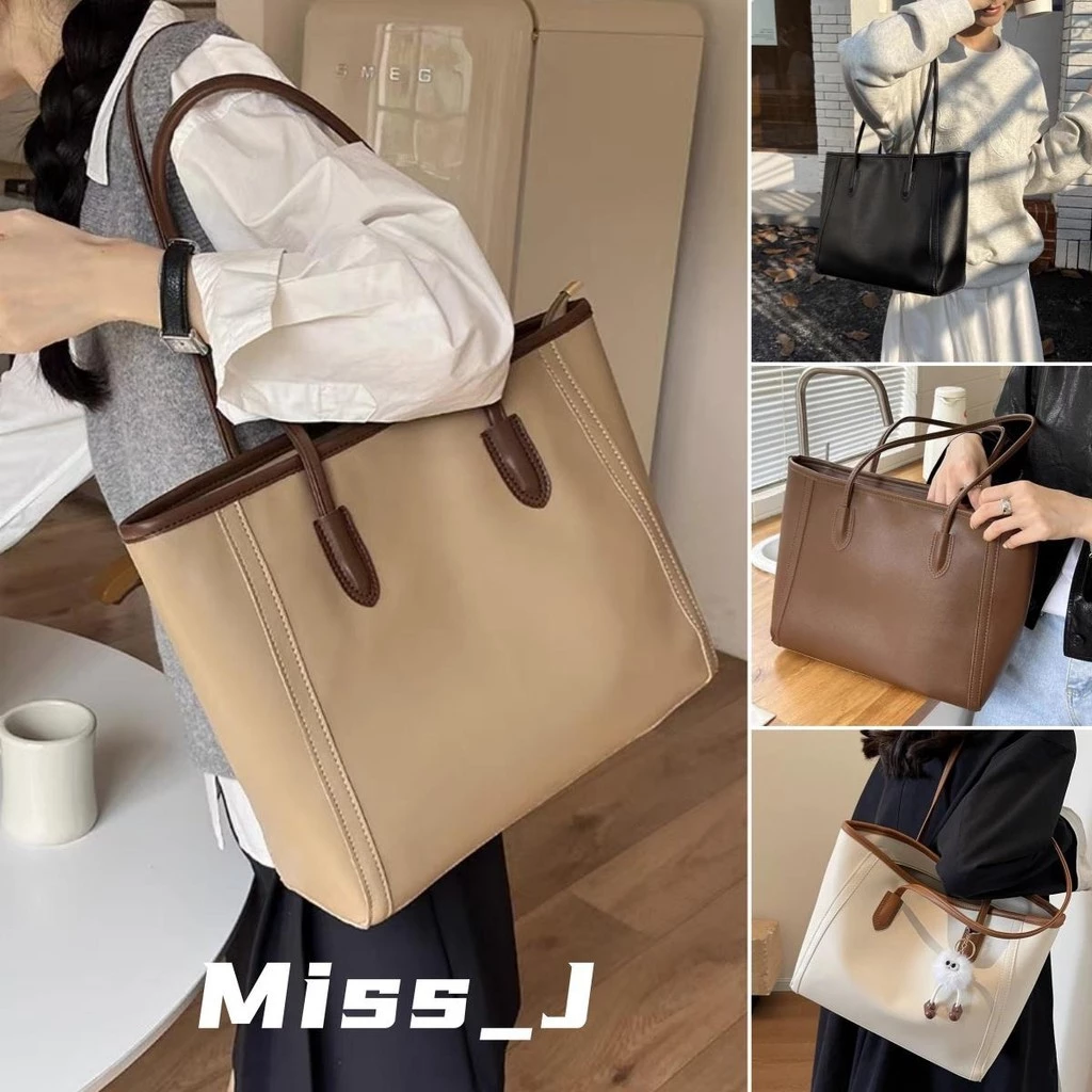 Miss_J พร้อมส่งจากกทม🎀 กระเป๋าแฟชั่นสตรีสีดำ การออกแบบความจุขนาดใหญ่ ระเป๋าสะพายไหล่สไตล์เกาหลีย้อนยุค