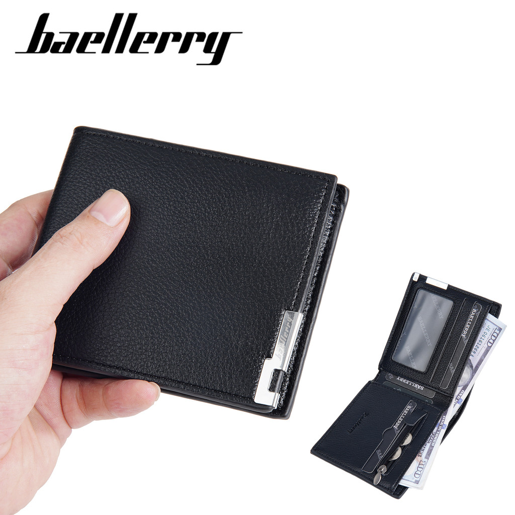 กระเป๋าสตางค์ PU Mens High-End Feeling Simple Iron Edge Mens Short Coin Zipper Bag Wallet Wallet Wal