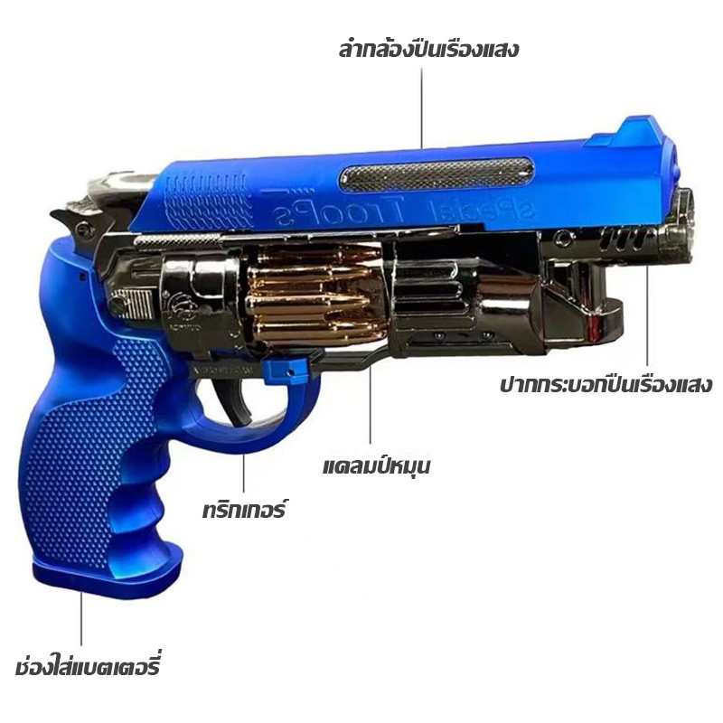❤ปืนของเล่นไฟฟ้าพร้อมสเปรย์ ไฟ และดนตรี การออกแบบแบบลูกโม่ ระบบสั่น ใช้พลังงานจากแบตเตอรี่ - รูปที่ 3