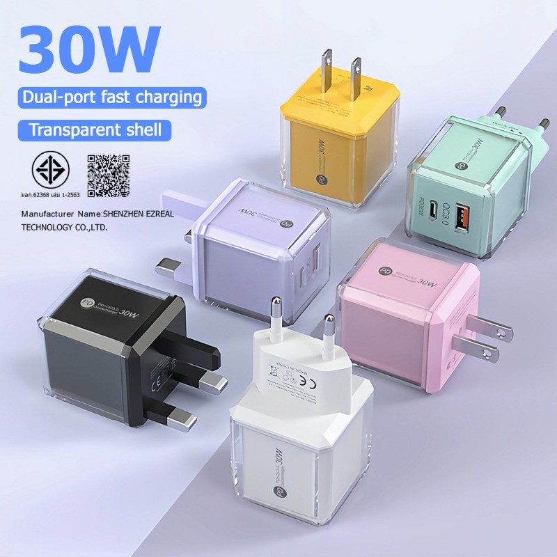 30W GaN หัวชาร์จเร็ว  PD 1Usb + 1Usb-c  รองรับเทคโนโลยี PD Fast charging เครื่องชาร์จก้อนน้ำแข็ง ขนาดเล็ก – โปรปัง