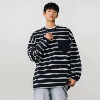 Chaistyle เสื้อแขนยาวลายทาง วินเทจ ชุดคู่รัก แนวสตรีท พิมพ์ลาย สันทนาการ