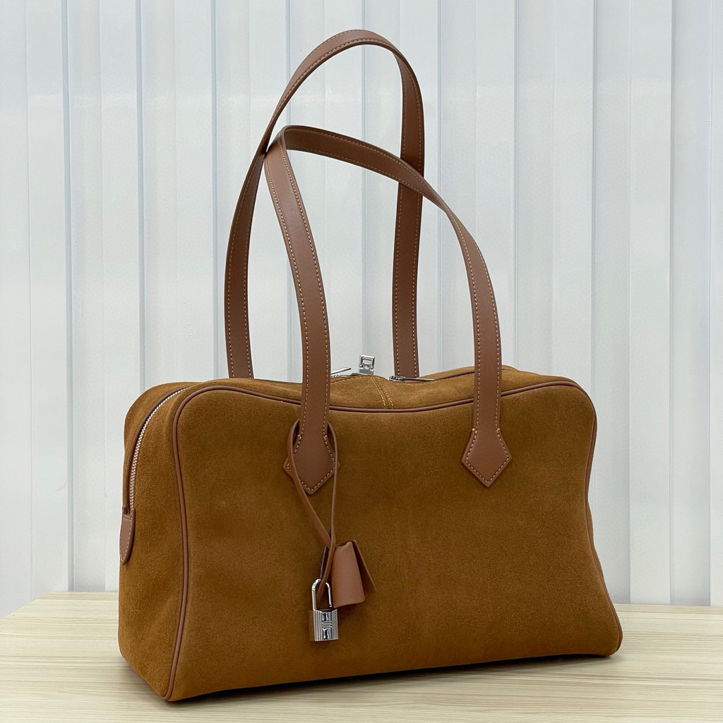 Frosted Suede Boston Handbag Shoulder Bag 35cm Suede Tote Bag Female Bag