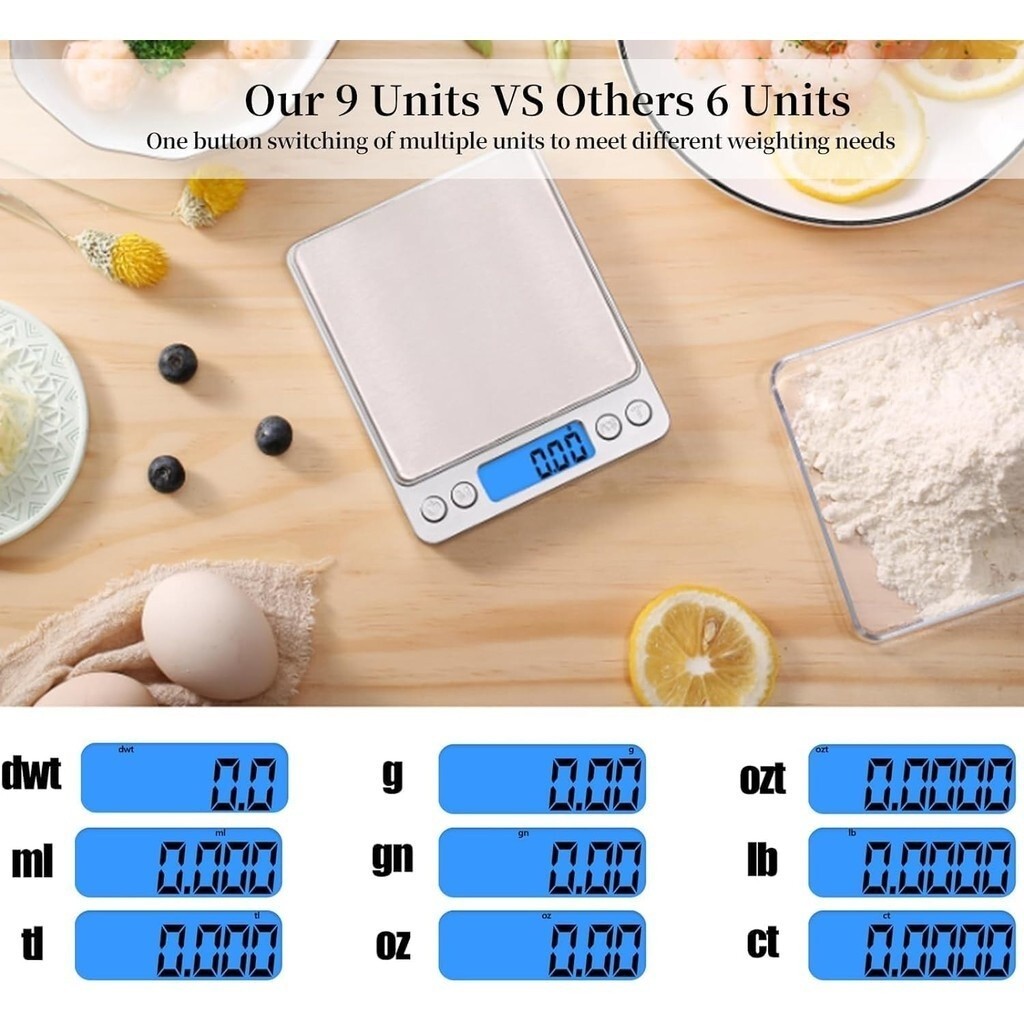 Digital Gram Scale 1000g/0.01g Scale for Food Ounces and Grams Upgrade USB Charging Kitchen Scale Di