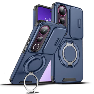 Vivo V60 V50 V40 Lite V40 Pro V50E สไลด์เลนส์กล้องแหวนป้องกันขาตั้งเคสโทรศัพท์แม่เหล็กขาตั้งเกราะกันกระแทกปกแข็งซิลิโคน