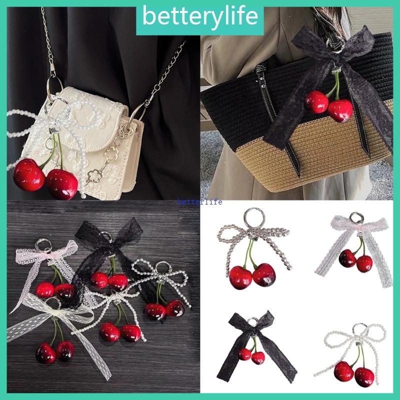 BTF Sweet Cherry Charm พวงกุญแจแหวนลูกไม้และมุกเทียมรายละเอียด Charm สําหรับเด็กผู้หญิง