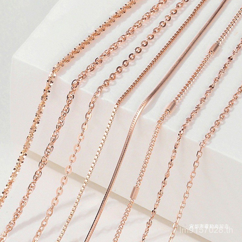 เงินสเตอร์ลิงโซ่ธรรมดา Silver-Plated CHAIN หญิง 925 Holler 18 Rose Gold 999 แท้ไม่มีจี้สีสันสร้อยคอ 