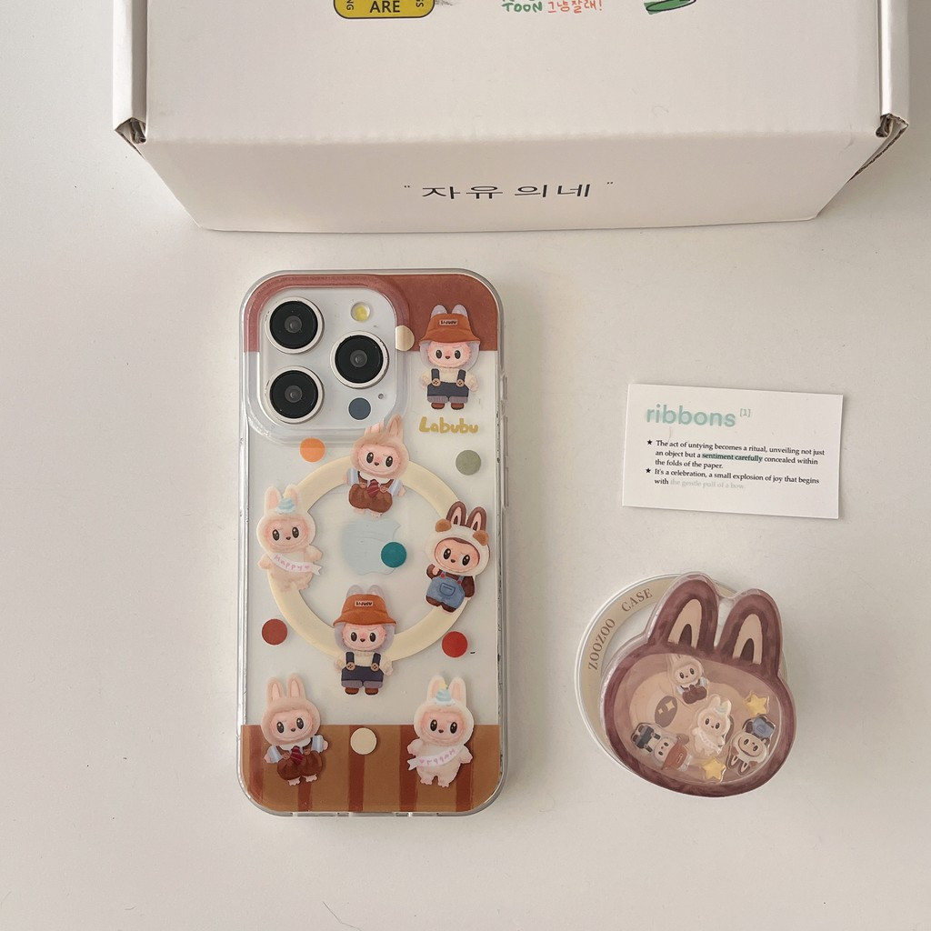 🍎Halo - IMD Case For iPhone 16 15 14 13 12 11 Pro Max เต็มหน้าจอสายคล้องคอ Rabb Shaking Holder การ์ต