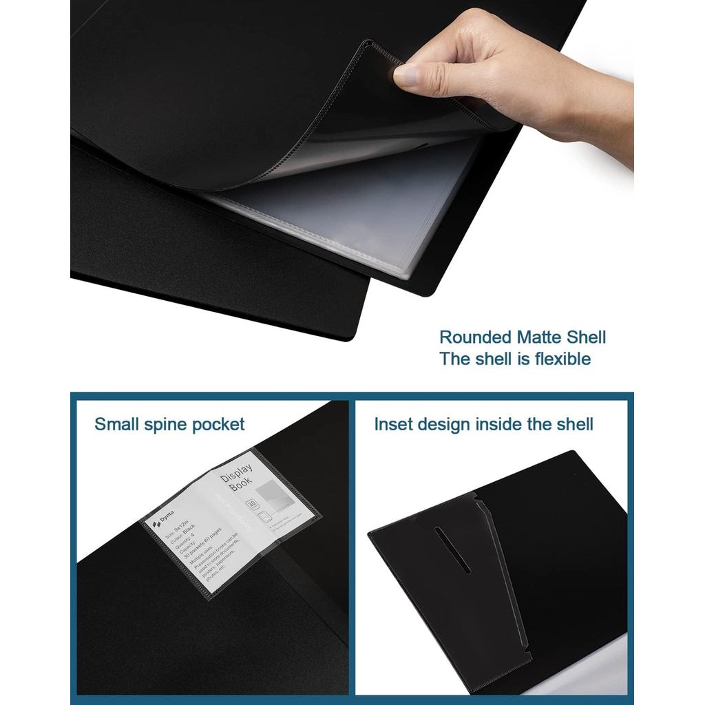 Folder with Plastic Sleeves 4 Pack 9"x12" Black Portfolio Folder for Artwork Display Book 30 Pockets