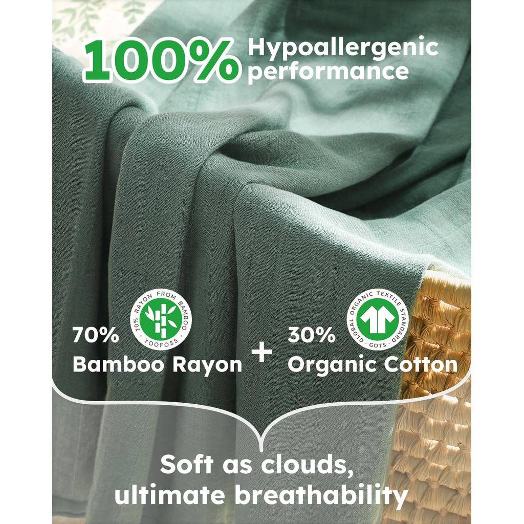 Yoofoss Organic Muslin Swaddle Blankets, Baby Blankets, 47 x 47 Inches Receiving Blanket for Baby Bo