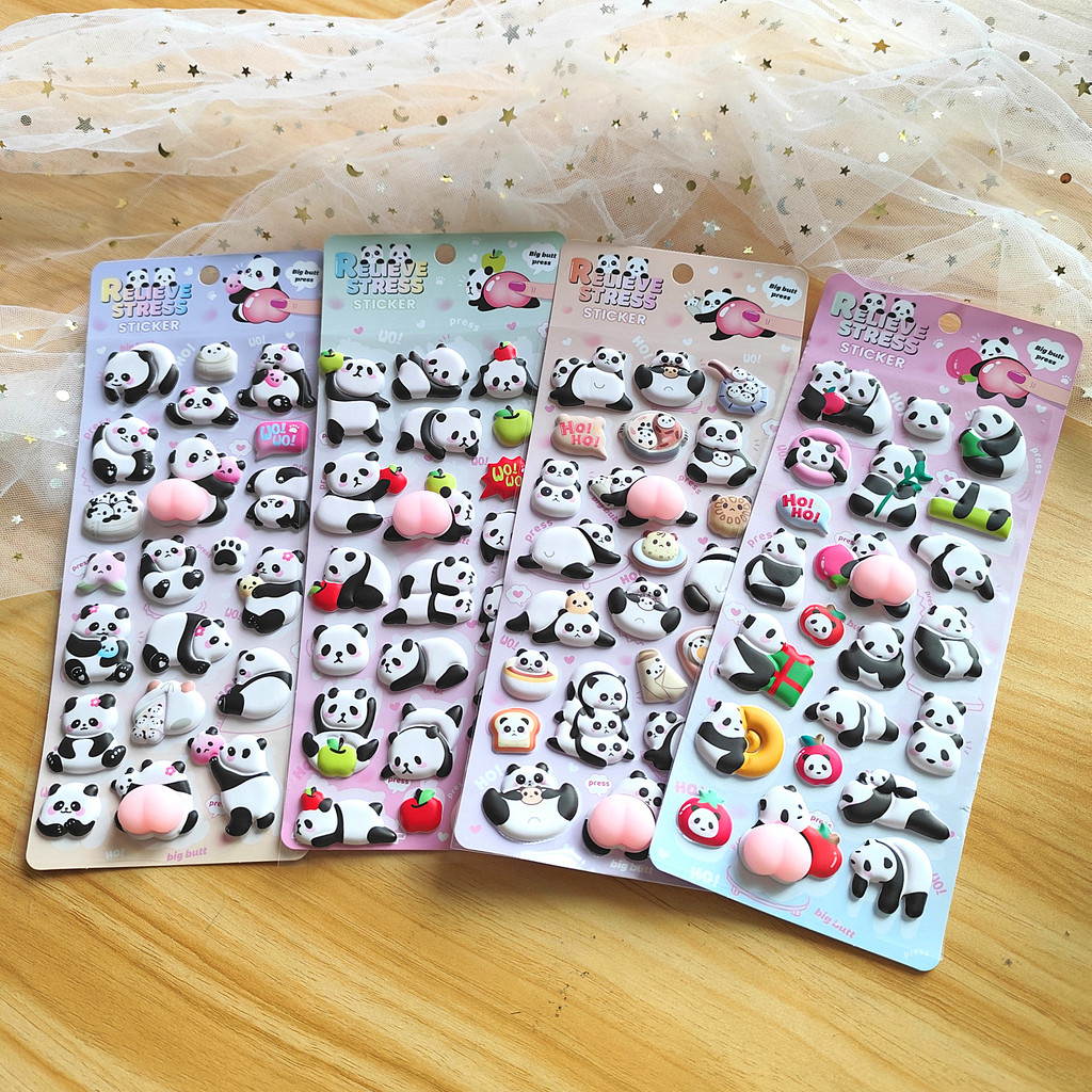 4 ชิ้นน่ารัก 3D Panda นูนสติกเกอร์สําหรับความเครียดบรรเทา Planner & Craft Decor