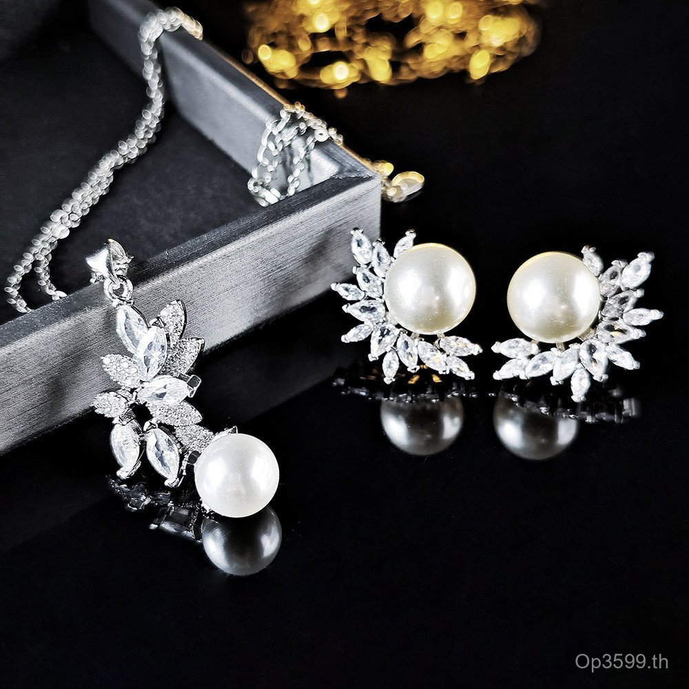 ยุโรปอเมริกันขายร้อนเครื่องประดับ High-End หรูหรา e6068-x6063 ฝังสร้อยคอมุกเพทายต่างหูเวอร์ชั่นเกาหล