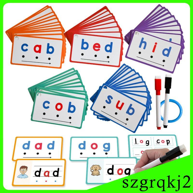 [Szgrqkj2] CVC Words Learning Cards บัตรคําศัพท์แบบใช้ซ้ําได้สําหรับของขวัญวันเกิดเด็กเด็ก