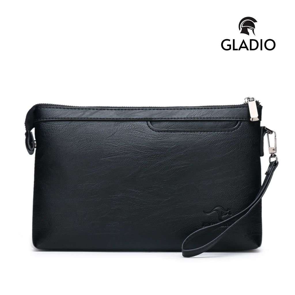GLADIO Raylan Mens Pouch GLD101B5 Luxury Black Leather ล่าสุดอินเทรนด์ Guys