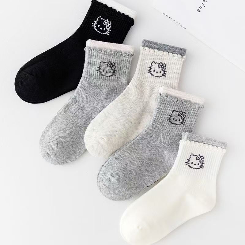 5 คู่สาวถุงเท้าฤดูหนาวเด็กสไตล์เกาหลี อิน การ์ตูน เคที ลูกไม้เจ้าหญิงน่ารักฤดูใบไม้ผลิ มิดครูว์ นักเรียน - รูปที่ 4