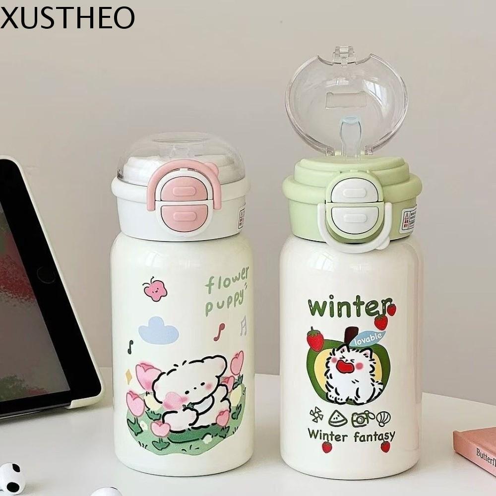 ซูธโอ ถ้วยน้ําดื่มคู่,ขวดฟางป้องกันการรั่ว500มล, เครื่องดื่ม ความจุขนาดใหญ่พร้อมหลอดขวดน้ําการ์ตูนกลางแจ้ง