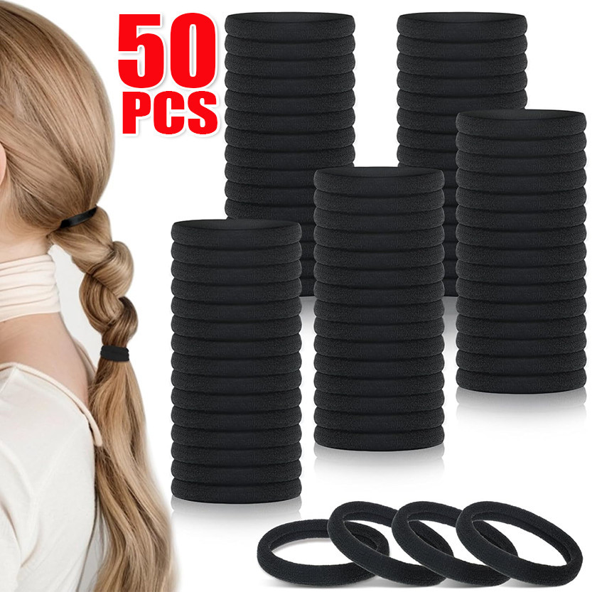 10/30/50ชิ้นสีดํายางรัดผมยืดหยุ่นสูง/เชือกผมอเนกประสงค์เกาหลีที่เรียบง่าย/ผ้าฝ้ายไม่มีรอยต่อผู้ถือผมหางม้า