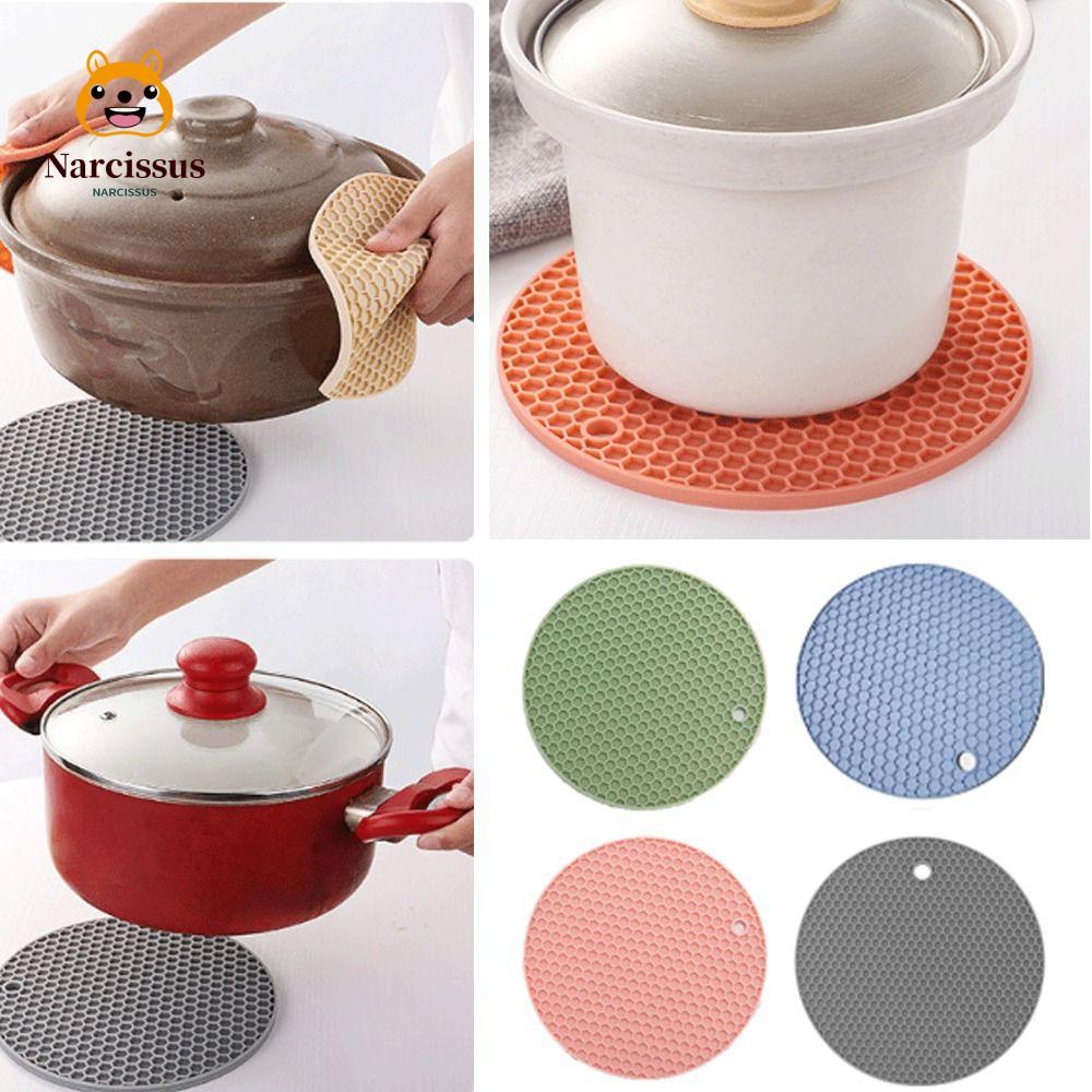 NARCISSUS ซิลิโคน Trivet Mat ทรงกลม ทนความร้อน สำหรับหม้อและกระทะ แผ่นกันลื่น Silicone Pot Holder อุปกรณ์ครัว