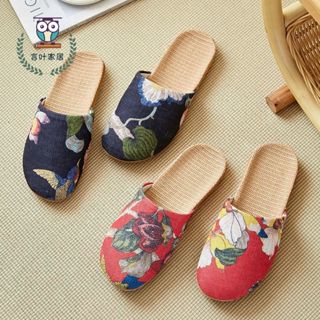 LP66🌸รองเท้าบ้านลายปักผ้าลินินใหม่ ดูดซับเหงื่อได้ดี เหมาะสำ…