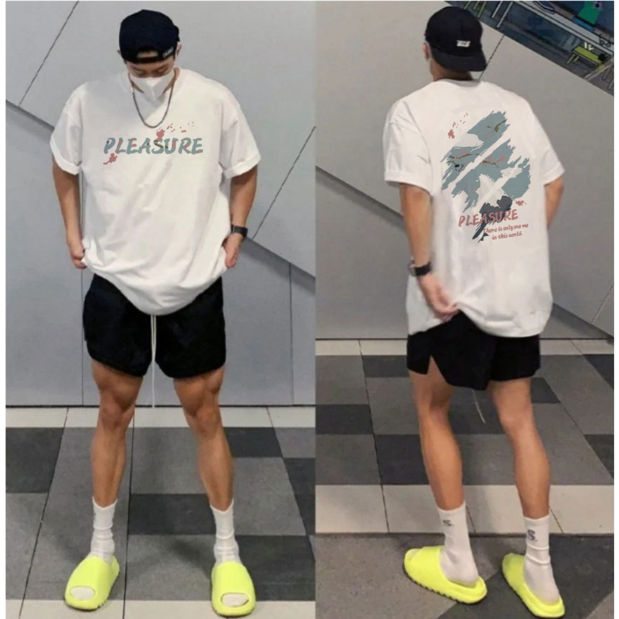 NASA IDOL เสื้อยืดขนาดใหญ่ผู้ชายแขนสั้นสีขาว Cool Premium Street สไตล์รอบคอผู้ใหญ่ Distro C743