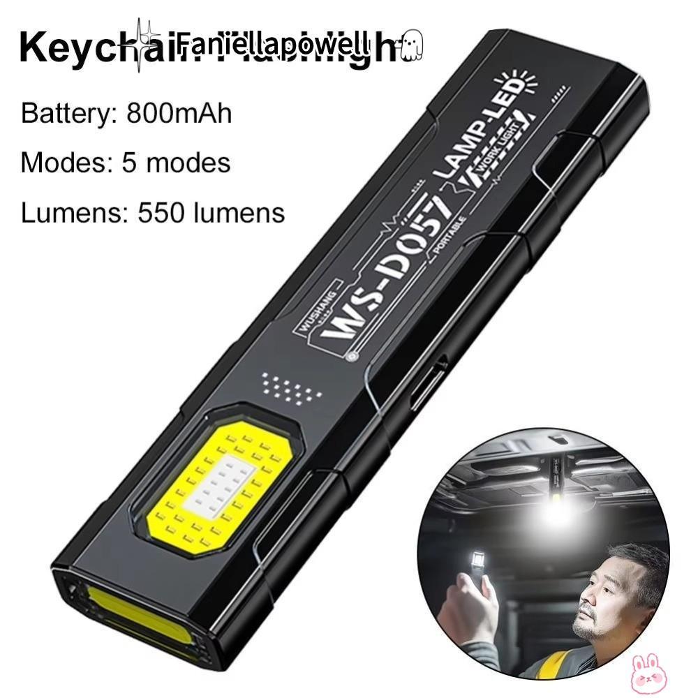 พวงกุญแจไฟฉาย FANIELLAPOWELL - ชาร์จ USB, หลอดLED, สวิตช์แม่เหล็ก, แสงสว่างสองระดับ, พกพาสะดวก