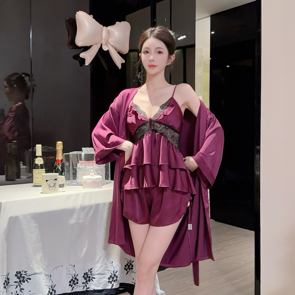 BIG SEXY ชุดผู้หญิงเซ็กซี่ ชุดนอนซาติน ชุดนอนเซ็ทผู้หญิง 🍒 M-5XL | 40-100กก. S-1291 - รูปที่ 3